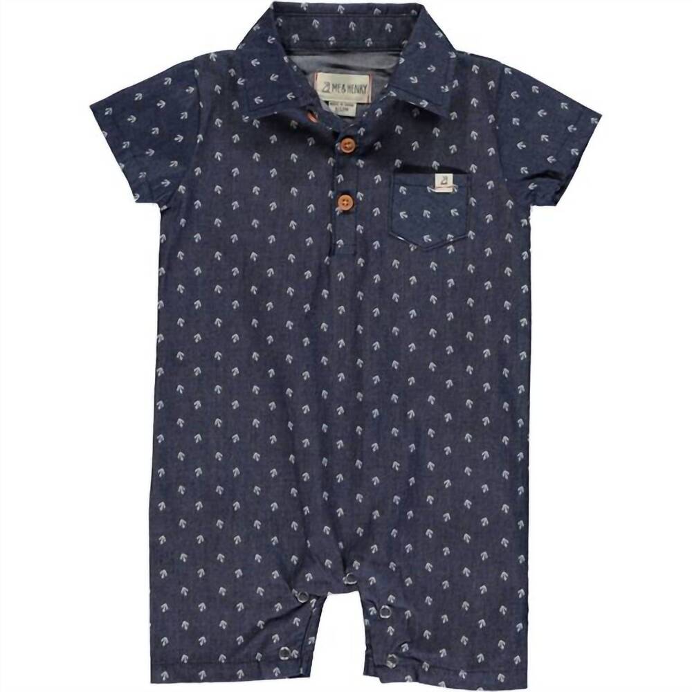 NEW ME & HENRY kids maui romper in chambray anchor